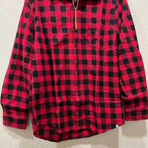 Men's Long Sleeve Regular Fit 2 Pockets Red Plaid Shirt